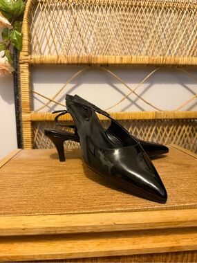 Patent Black Slingback Kitten Heel Pumps